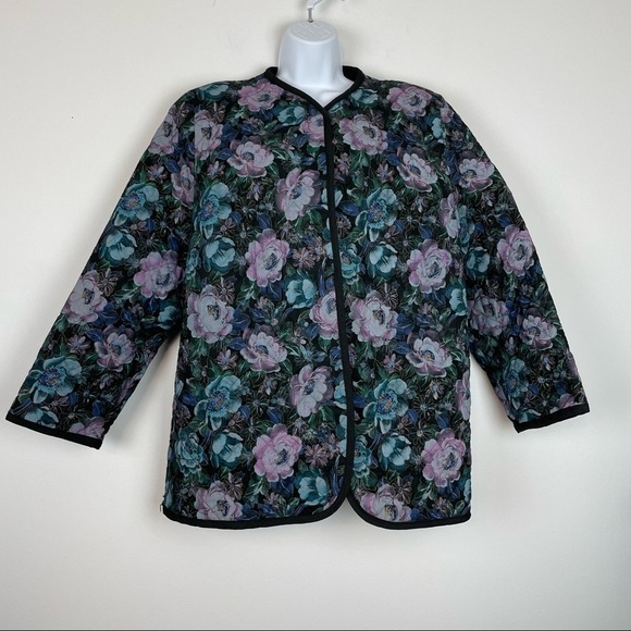 handmade Jackets & Blazers - Floral Blue Purple Quilted Jacket Handmade Size XL To XXL